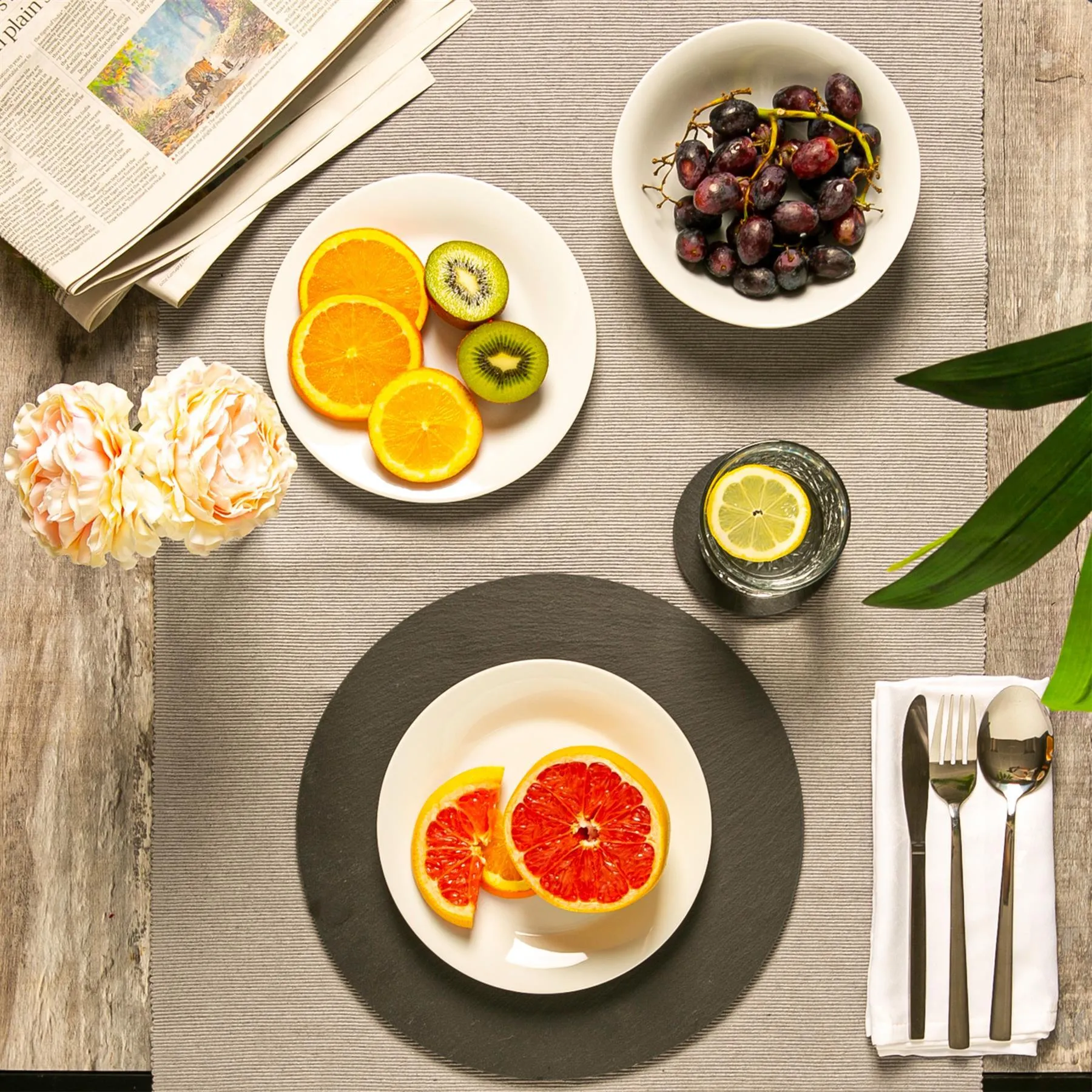 30cm Round Linea Slate Placemats - Pack of Six - By Argon Tableware