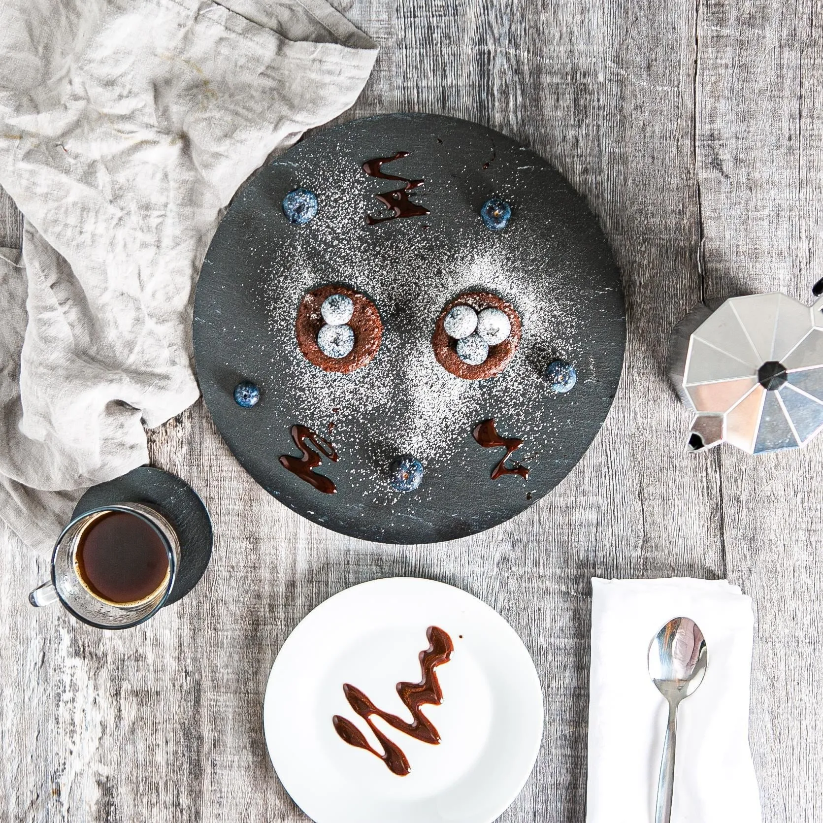 30cm Round Linea Slate Placemats - Pack of Six - By Argon Tableware