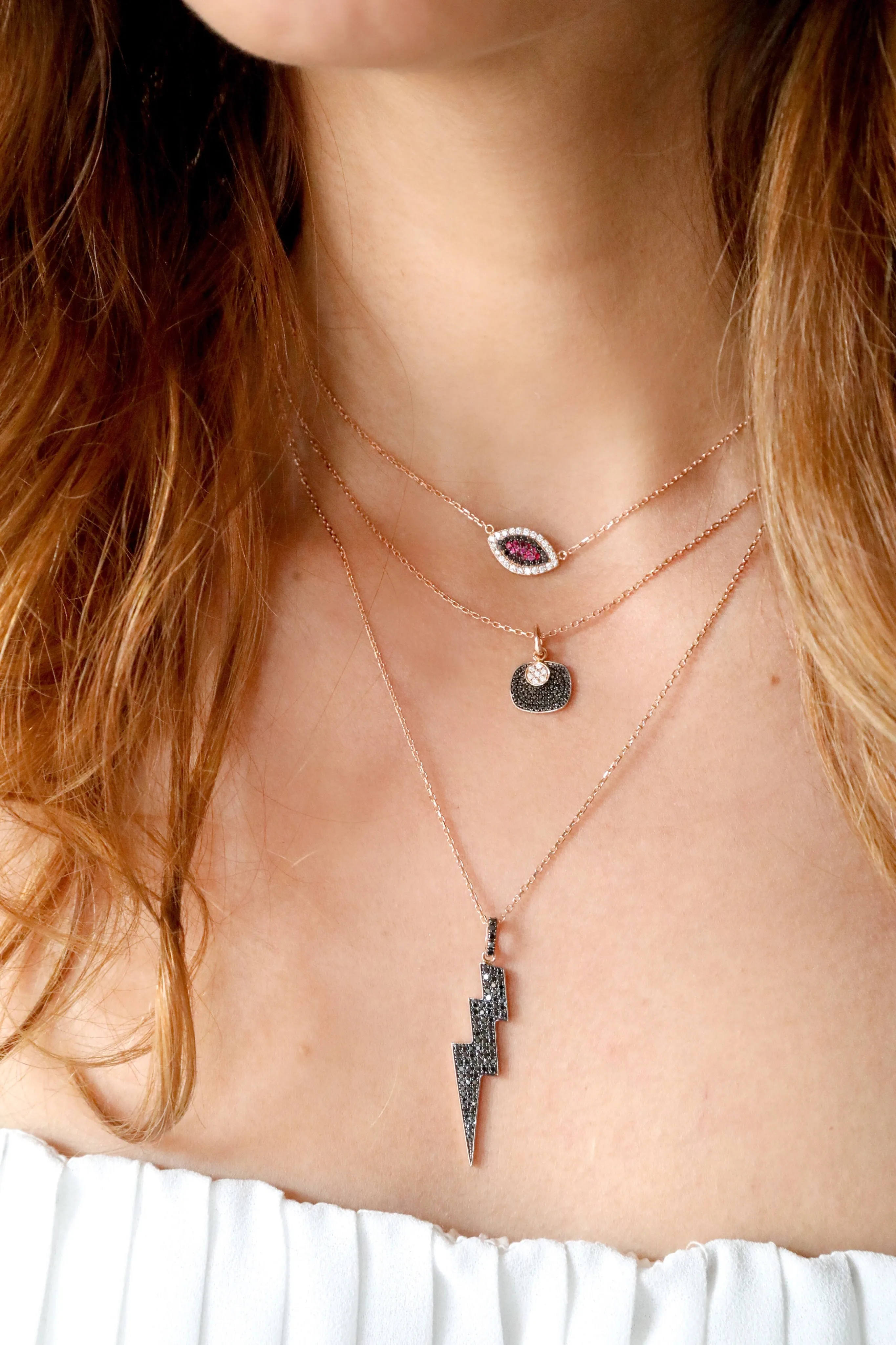 Black Diamonds and Ruby Evil Eye Necklace