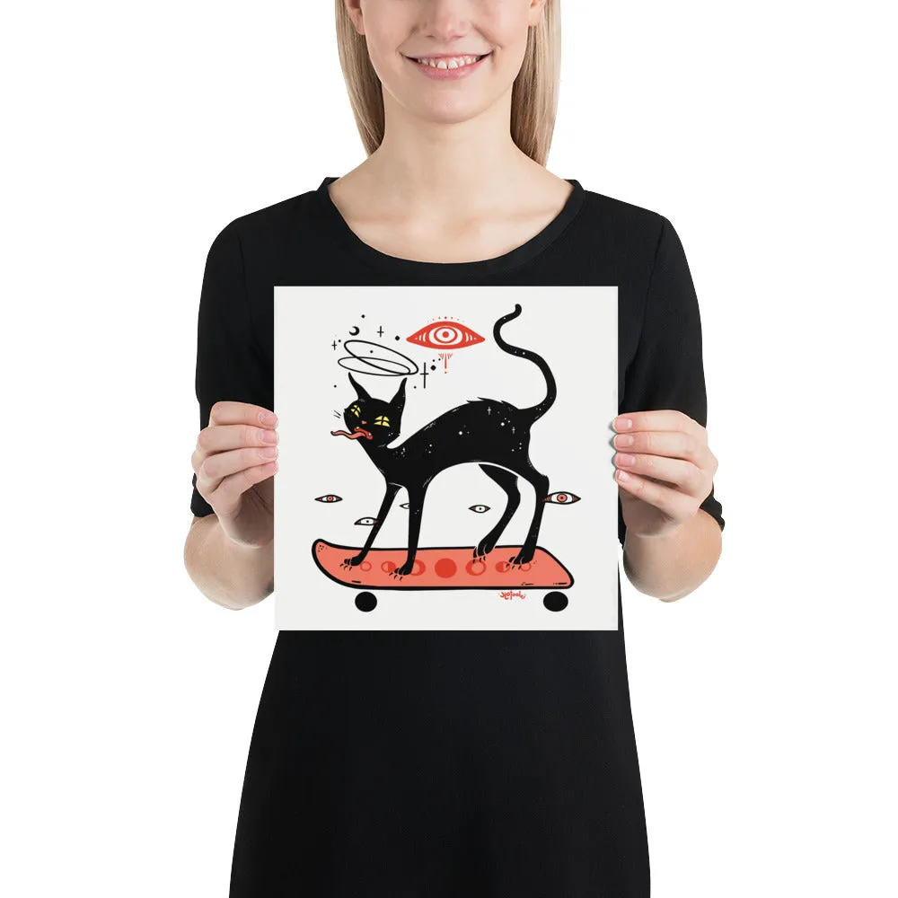 Cat On Skateboard, Matte Art Print Poster
