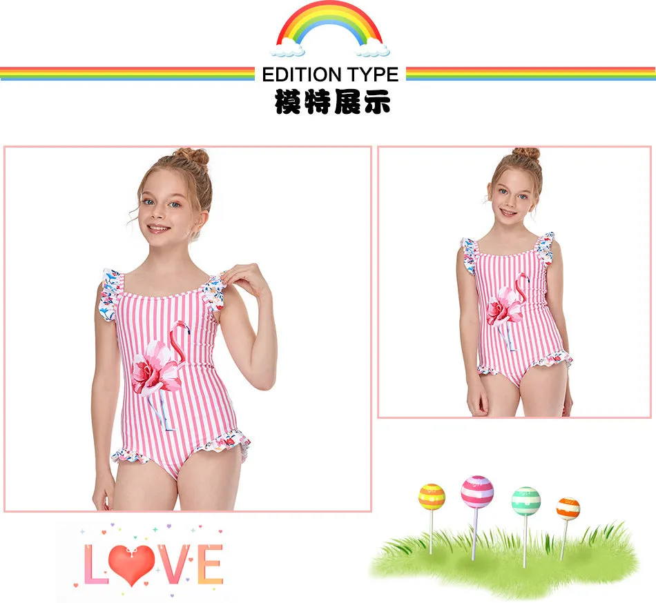 Children's jumpsuit flower fly edge girl swimwear