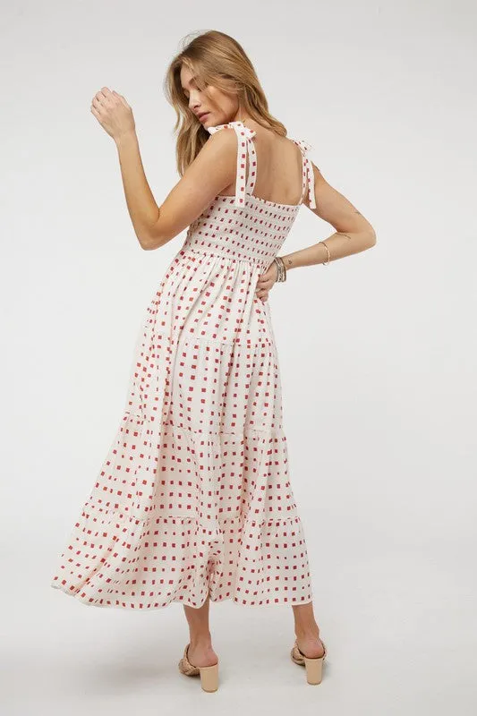 Davi & Dani Printed Smocked Ruffle Maxi Dress