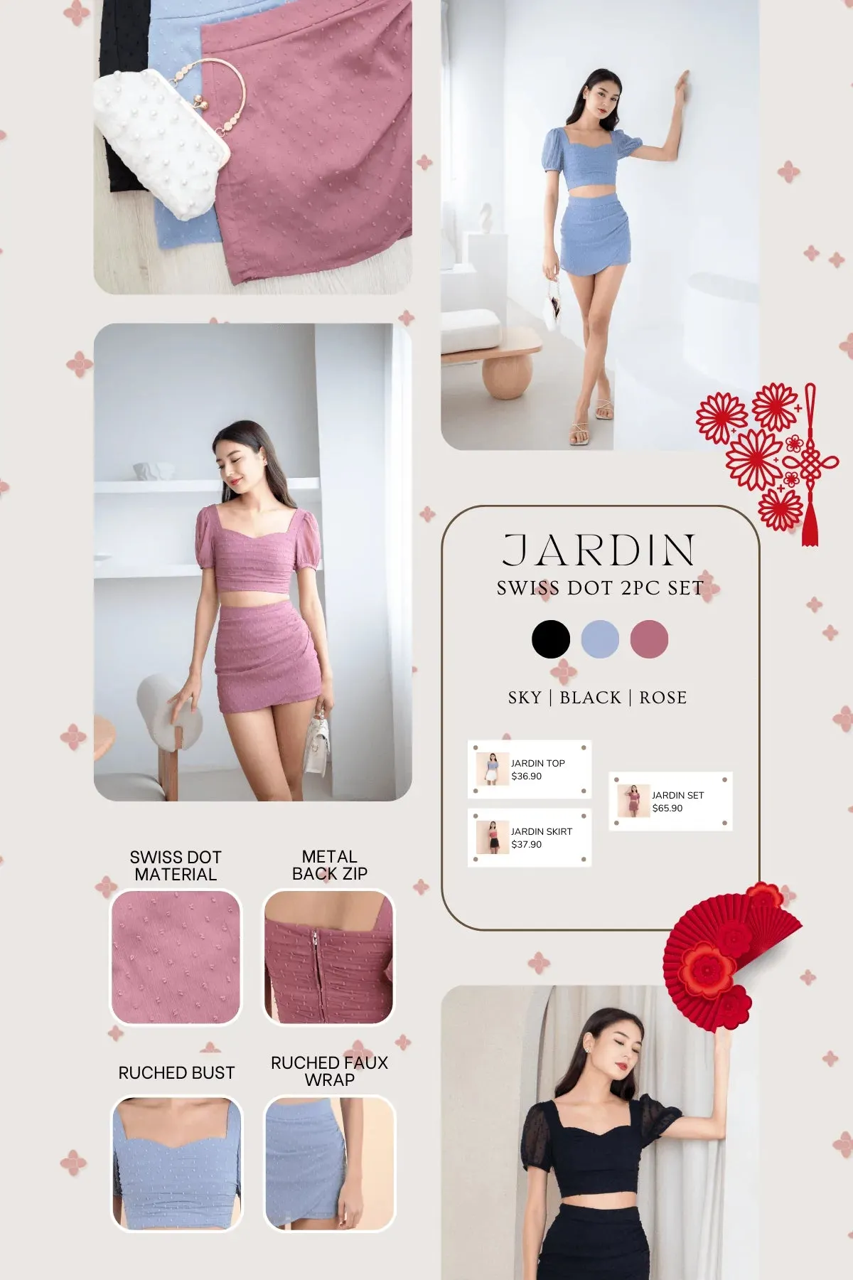 JARDIN SWISS DOT SKORTS IN ROSE
